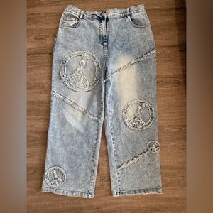 Davi & Dani Distressed Patchwork Wide Leg Jeans – Size L